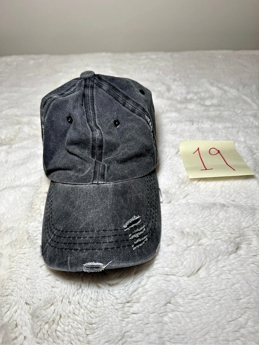 Distressed Ponytail Baseball Cap in Gray